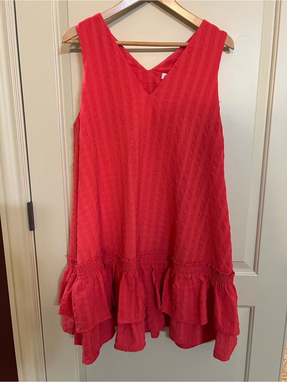 Calvin Klein Bright Red Sleeveless Ruffle-Hem Dress size 14
